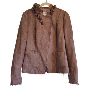 Banana Republic Tumblrcore 2010s Taupe Floral Trim Blazer Jacket Wool Blend